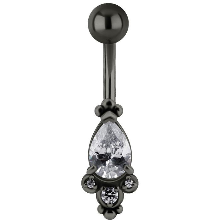 Black Navel Ring With Cubic Zirconia - Kp-006 1.6/8