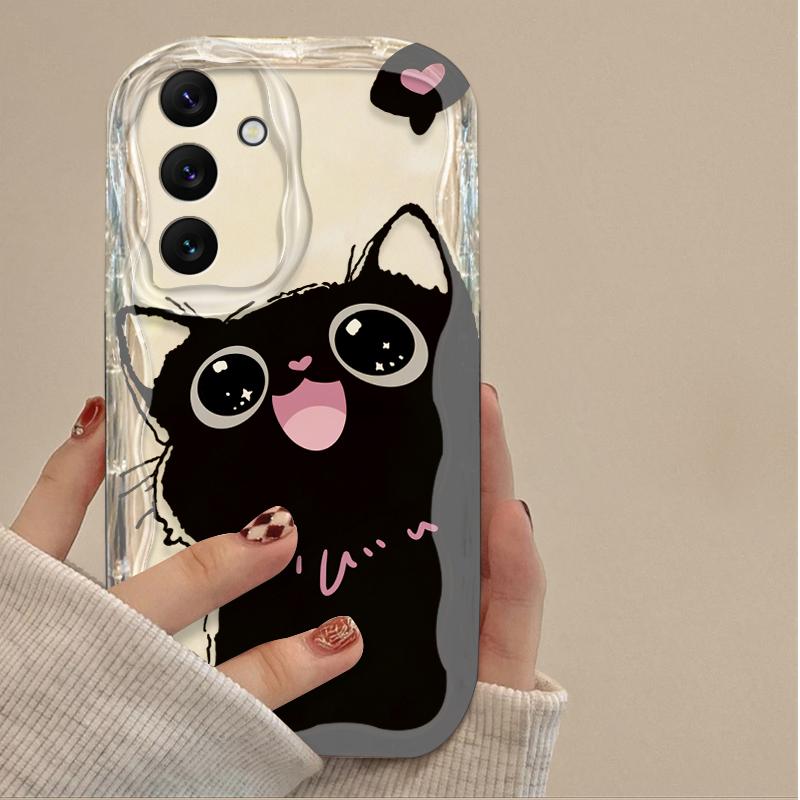 Cute Big Eyes Black Cat Case for Samsung Galaxy A16 A06 A55 A35 A25 A15 A05 A05S A54 A34 A24 A14 A73 A53 A33 A23 A13 A52 A32 A22