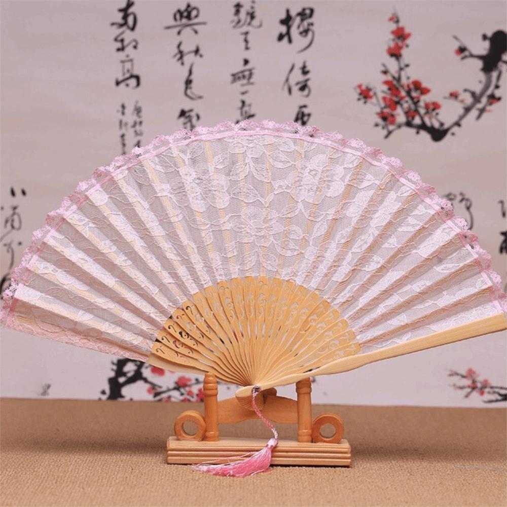 Diameter 40cm Chinese  Vintage Bamboo Fan Bamboo Frame Bamboo Silk Folding Fan  Dancing Party