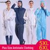 Abbigliamento da lavoro con cappuccio antistatico taglie forti da uomo, Bianco, Senza polvere, Taglie 5XL-6XL