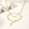 High-End European & American Tassel Choker: 18K Gold Stainless Steel Necklace & Clavicle Chain Bracelet for Women.