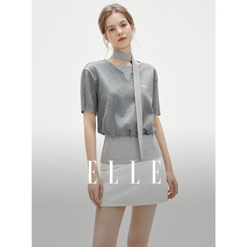 

ELLE Women s Loose Fit Faux Two-Piece Stripe Knit T-Shirt XL