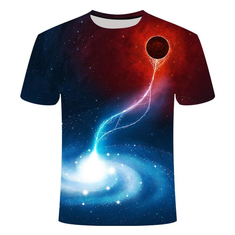 Fashionable Dazzling Starry Sky Pattern 3D Digital Printed Short Sleeved T-shirt for Men Women Shirt