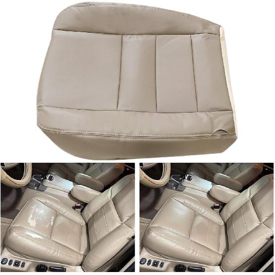 NLQR Front Driver Side Bottom Replacement Microfiber Leather Seat Cover Tan Compatible with Ford F250 F350 F450 F550 Lariat 2002 2003 2004 2005 2006