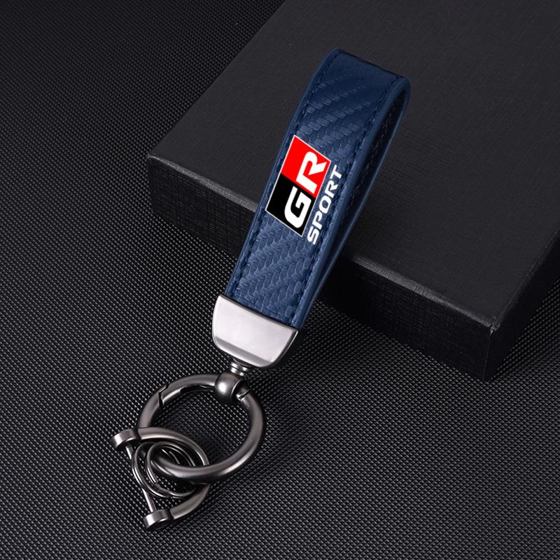 Carbon fiber Car Keychain Key Ring Metal Leather For Toyota GR Sport Gazoo Racing Yaris 86 Corolla Hilux Supra C-HR Accessories
