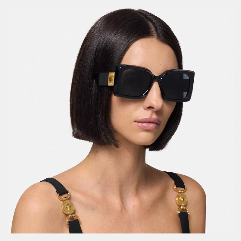 Versace Temple Gold Medusa Logo Nylon Metal Irregular Sunglasses Women Black 12146771 O4467U-OGB18754_ONUL-Black 54