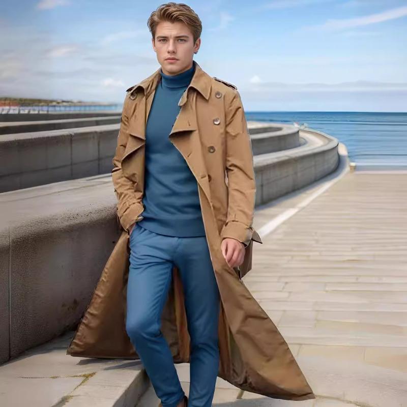 Férfi plusz hosszú Trench Coat Fashion alkalmi dzseki