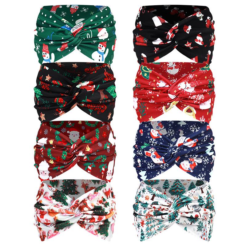 Extra breites Weihnachtskopfband: Weihnachtsmann, Baum, Schneeflocke, Lebkuchen-Designs