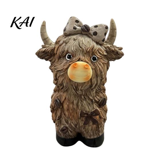Blumen Harz Kuh Figuren Highland Figur, Kaffeestatue für Bauernhaus Heimdekor, Künstlerische Dekorative Tier Skulpturen Landhausstil Tischplatte