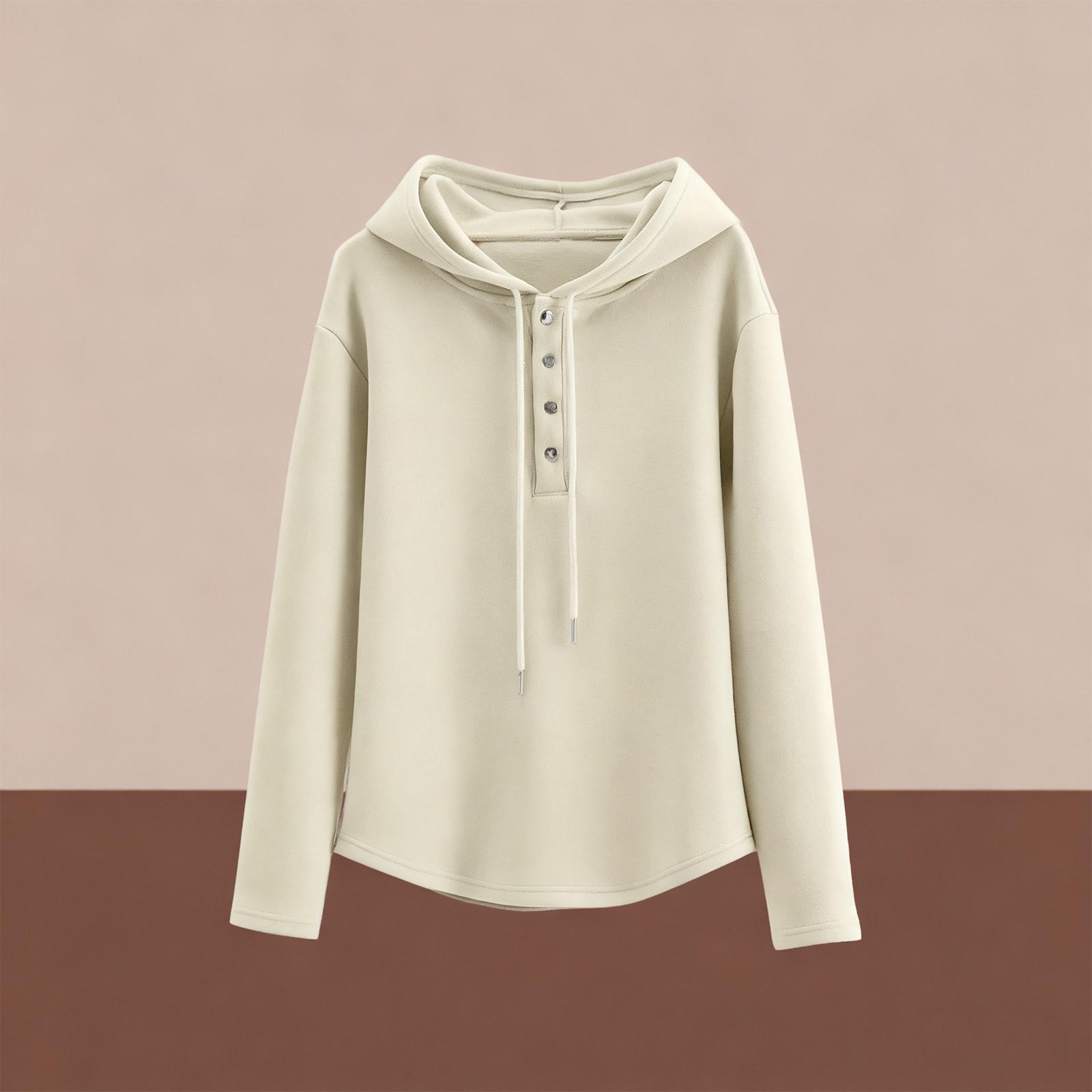 

Ladies Casual And Fashionable Solid Color Short Sleeved Hooded Top With Long Sleeves M