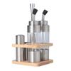 Set Sticle Condimente cu Raft de Lemn Oțel Inoxidabil 304 Suport Sticle Condimente pentru Masă Bucătărie