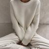 Round Neck Knitted Jumper Autumn Winter Temperament Simple Lazy Pullover Pure White Round Collar Jumper Comfortable Undercoat Long Sleeves Sweater