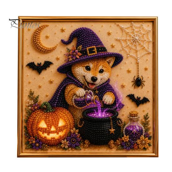 Easy Craft Kits for Beginners Halloween Faux Pearl Painting Kit, Puppy Art DIY Witch Decorative Supplies Hat Bead Kit Adults And Teens, Handmade Gift