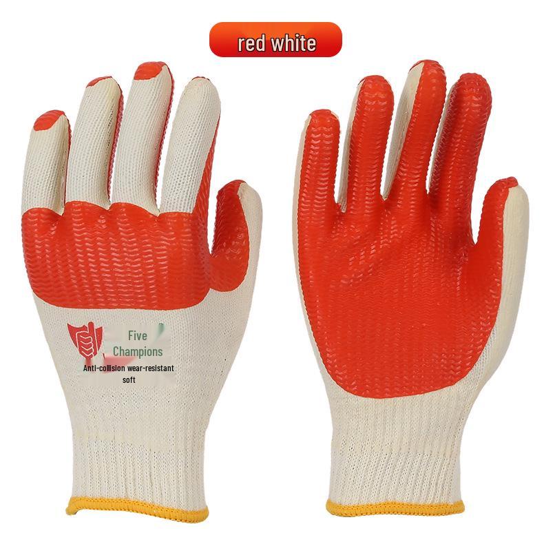 Wu Kuai Shou Anti-Slip Steel Bar Work Gloves - Protective, Anti-Collision Rubber Construction Gloves. красный/белый