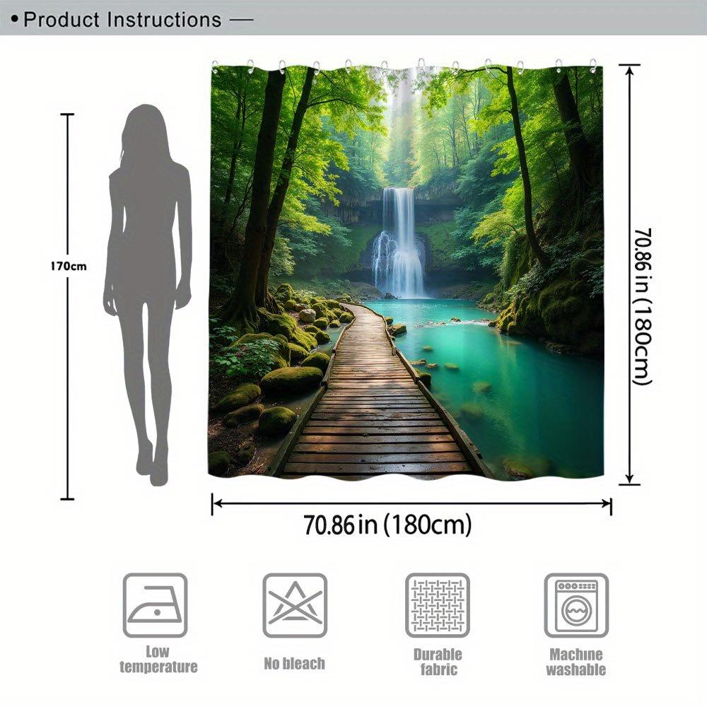 Transform Your Bathroom with this Waterproof Shower Curtain Featuring a Serene Forest Waterfall for Relaxation