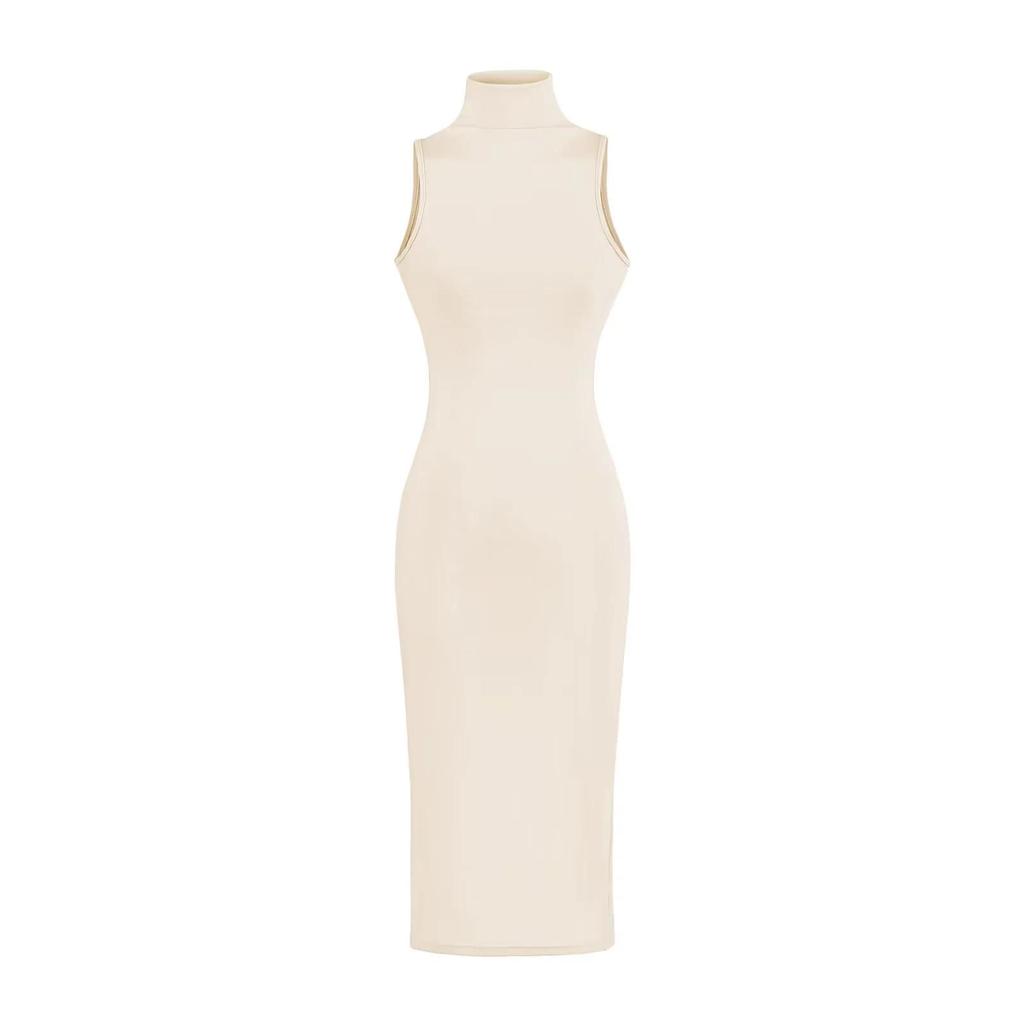 American Spicy Girl High Neck Sleeveless Bodycon Midi Dress