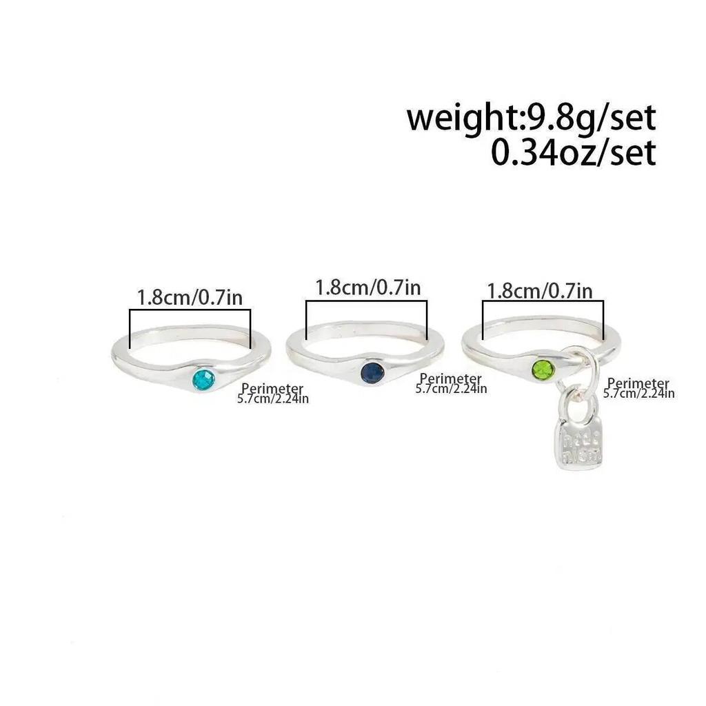SHIXIN 3Pcs/Set Luxury Colorful Rhinestones Stackable Finger Ring for Women Retro Elegent Letter Pendant Ring Party Jewelry Gift