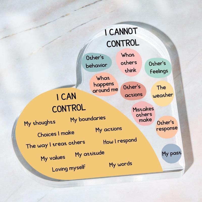 Things I Can Control Mental Health Decor, Acrylic Heart Gifts Mindfulness Decor for Therapy Office, School Counselor