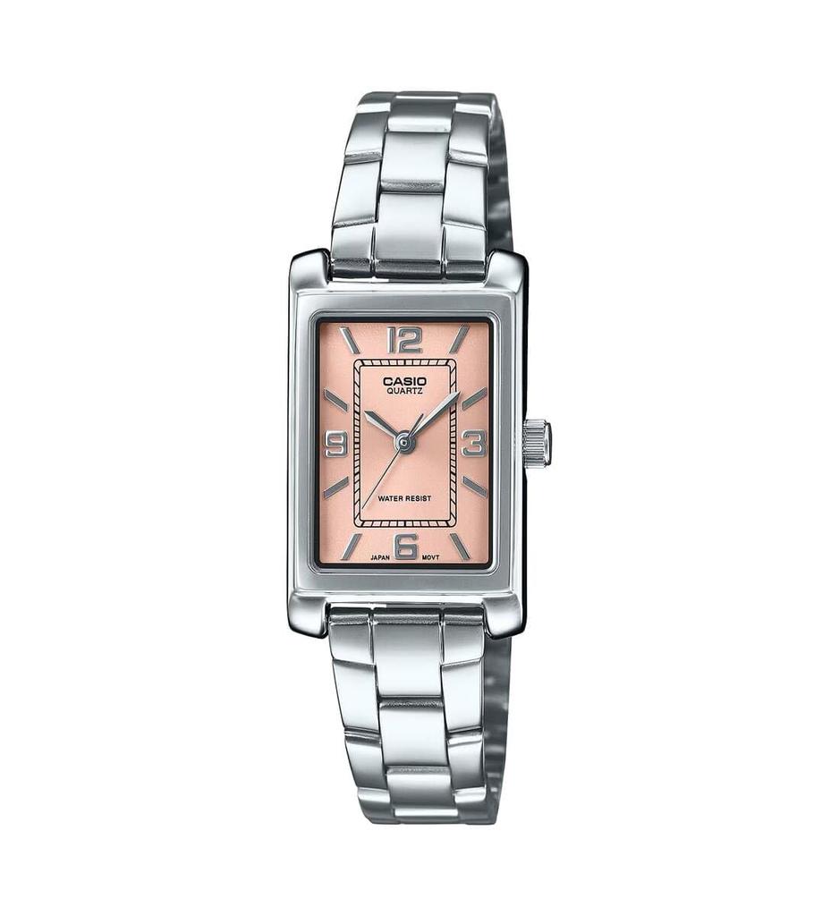 Casio Enticer Analog Peach Dial Watch Minimalist Women's LTP-1234DD-4ADF Women's (A2355), Silver,