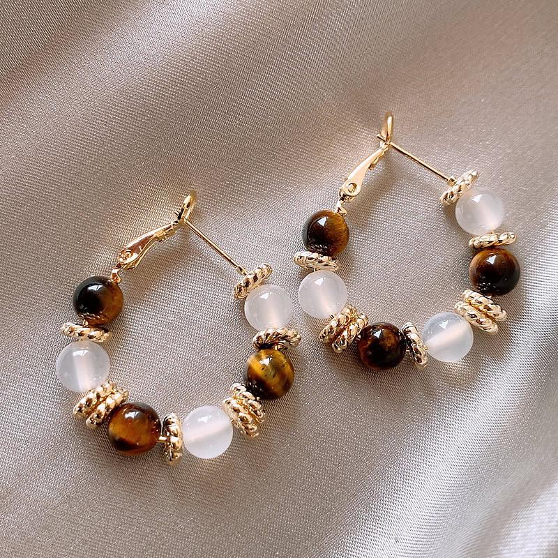 Artificial tiger's eye stone round earrings niche personalized earrings high-end earrings women