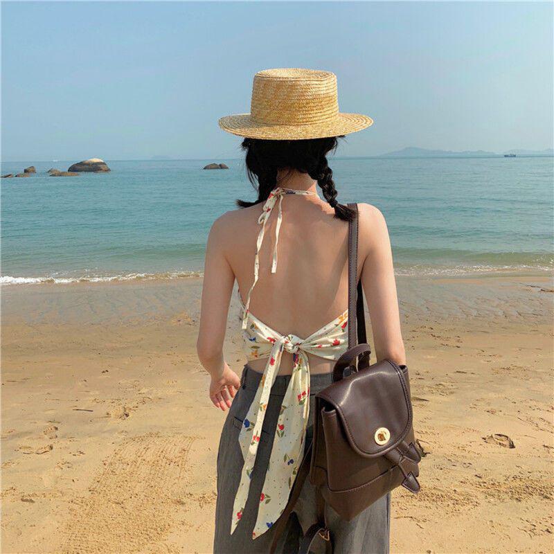 Solo Girl Summer Floral Bowknot Halter Tie-Up Dress