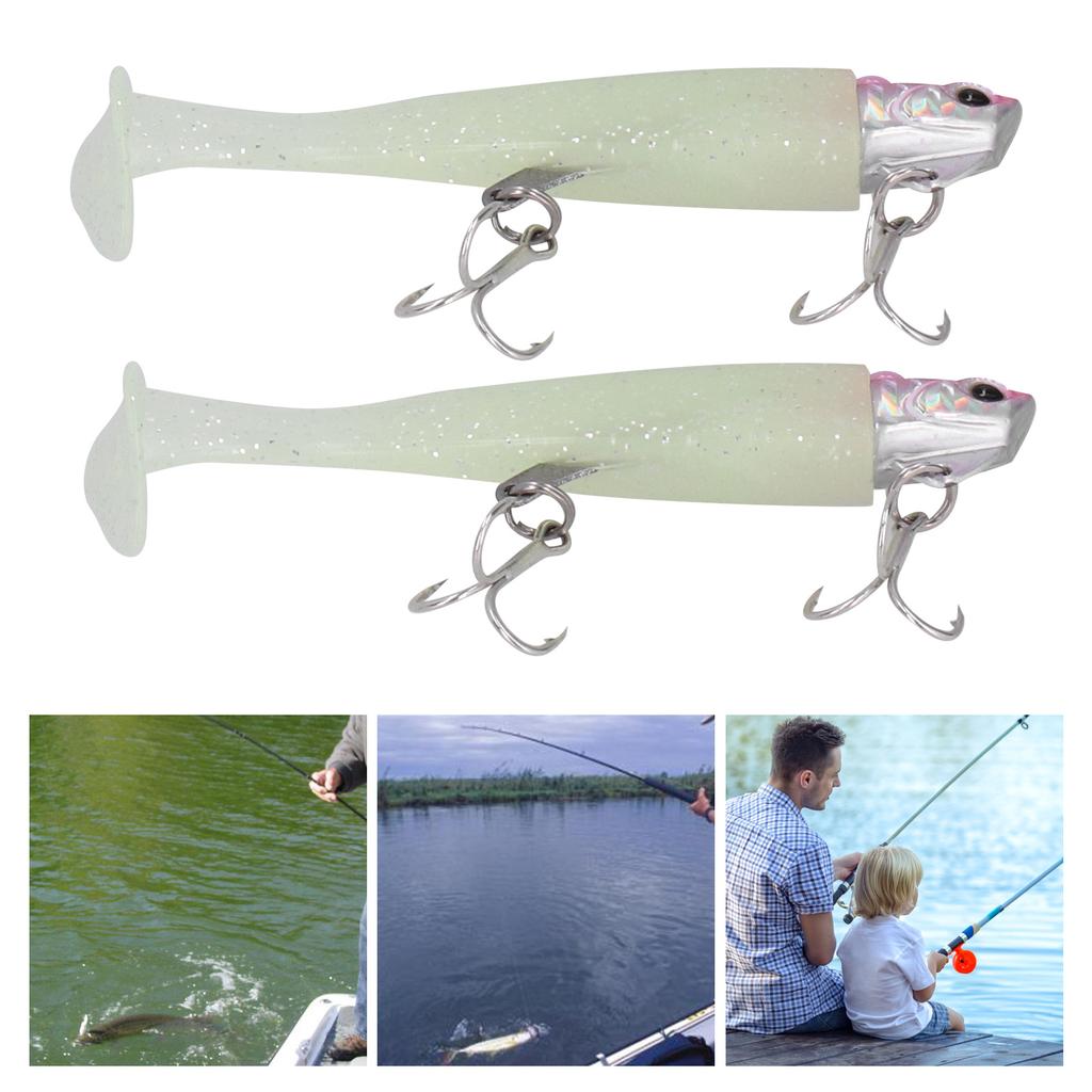 2Pcs Curved Cutter Heads Sea Fishing Double Hook T Tail Soft Simulation Lure Bait