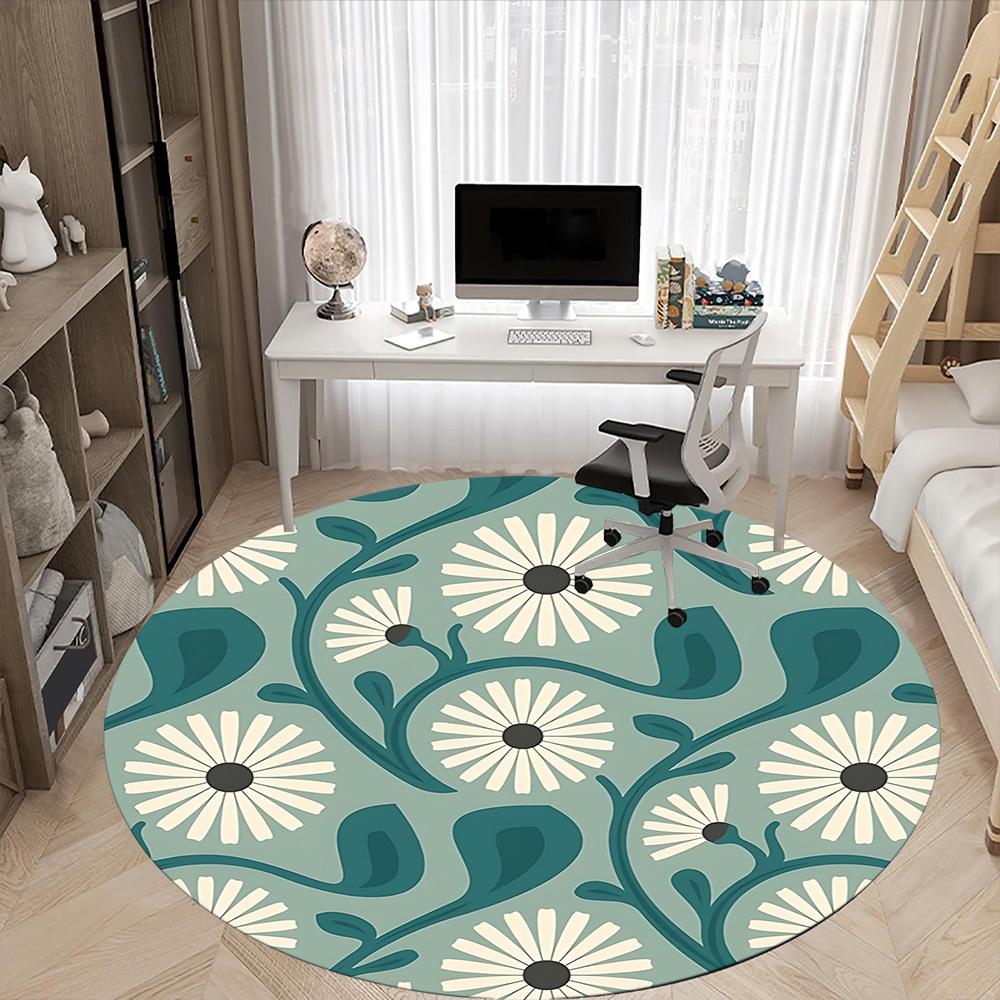 1pc Floral Pattern Office Round Area Rug, Indoor Mat Suitable For Office, Under Office Chairs Bedroom Living Room Home Decor, Room Deco 061