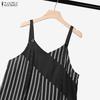 ZANZEA Womens Stripe Print Loose Casual Sleeveless Dungarees Wide Leg Jumpsuits
