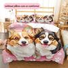 Pink Corgi Pattern Bedding Home Decoration Birthday Gift (1 * duvet cover + 2 * pillowcase, without core)