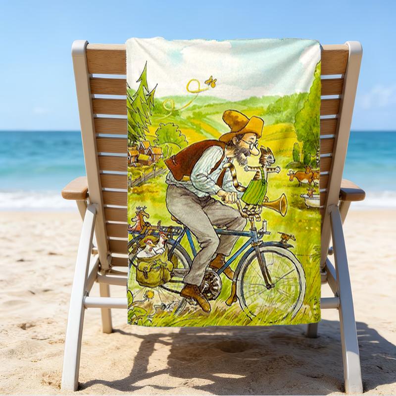 Ultra-Soft Beach Towel with Pettson and Findus Theme,Ideal for Pool - Camping, Diving - Perfect Travel Essential, Vibrant Beach Towel.