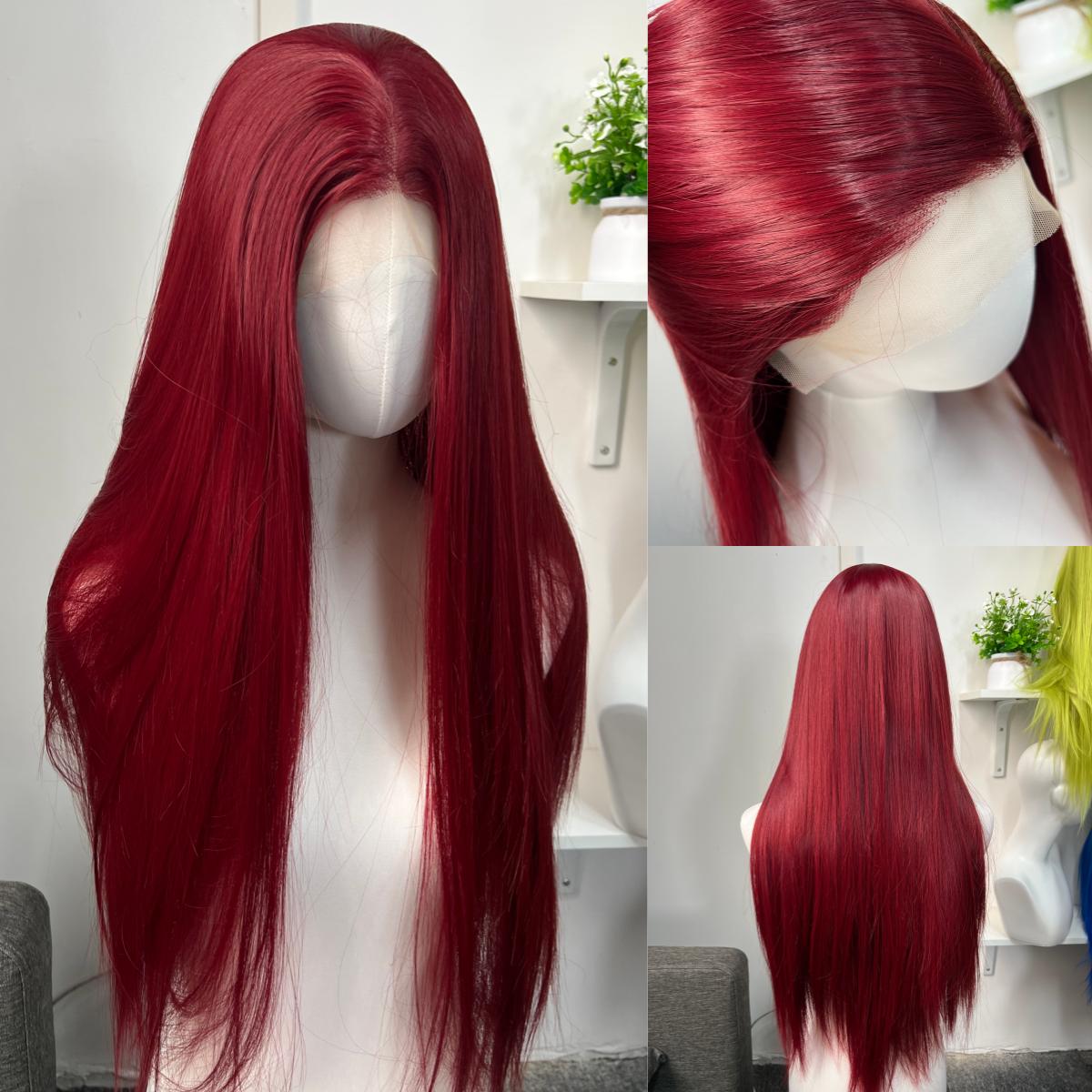 

Red Wig for Women 26inch 13x4 Lace Burgundy Lace Front Wig Long Straight Silky Glueless Synthetic Lace Front Wig for Cosplay (as the picture,26inches&150%)