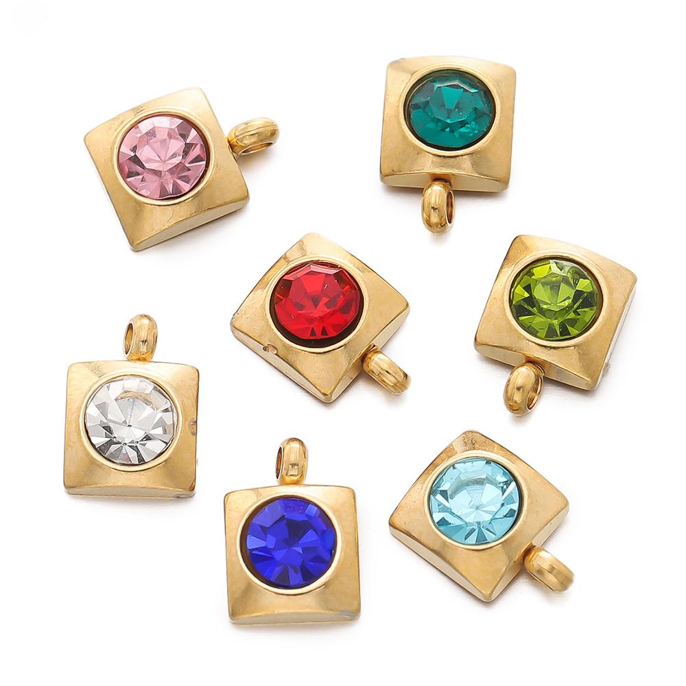 10pcs/Lot Stainless Steel with Crystal Rhinestone Charms Square Shape Pendants for DIY Earrings Necklace Charm Jewelry Making
