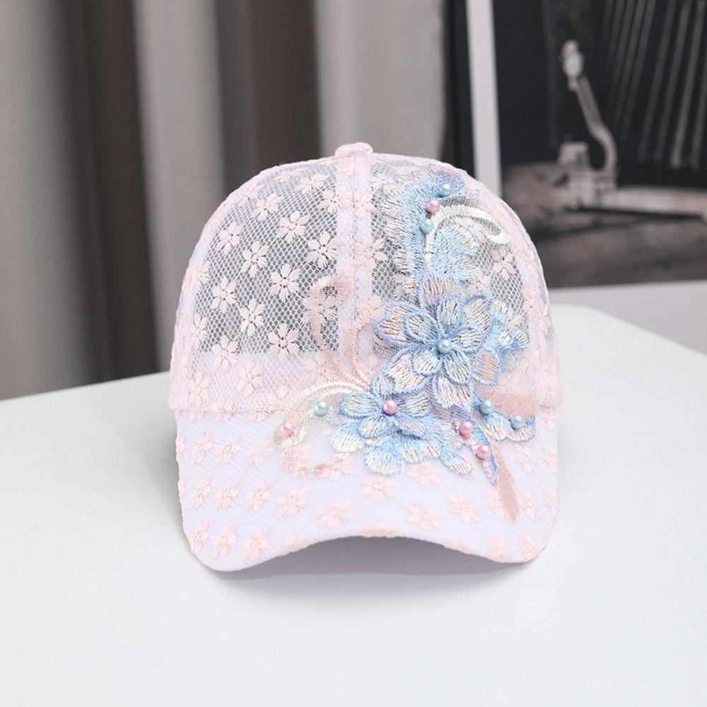 Duck Tongue Lace Baseball Cap Embroidered Flowers Breathable Baseball Cap  Sunscreen Protection