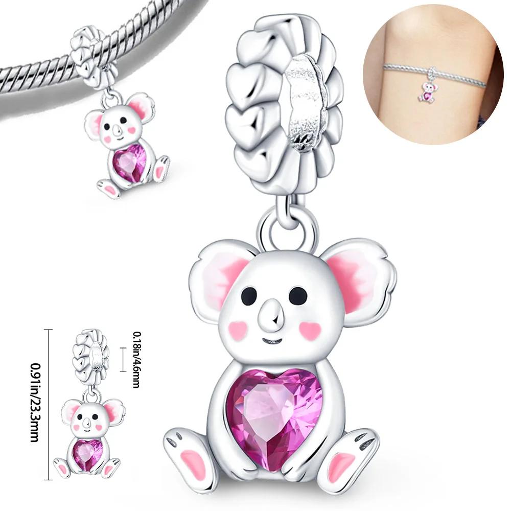 Copperpink Heart Series Cute Animals Bear Rabbit Charms Love Beads Fit Original Bracelet For Women Fine Jewelry Diy Gifts
