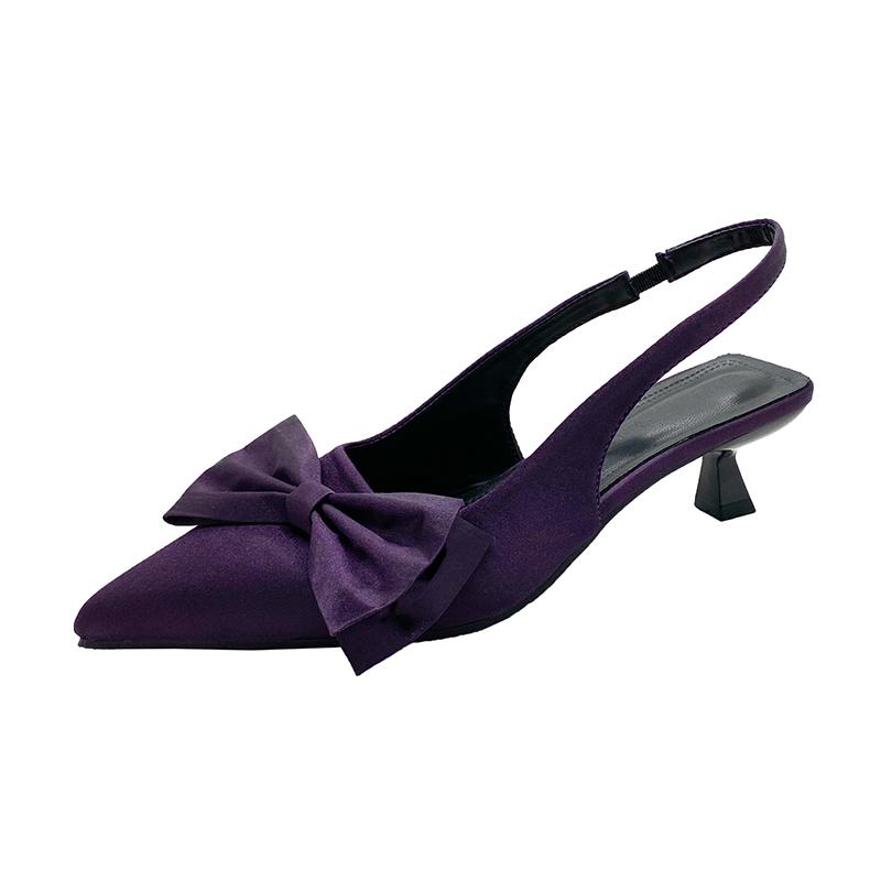 Bow Shallow Women's Sandals Pointed Toe Mid Heels Shoes Elegant Woman Pumps 2025 Fad Trend Designer Summer Sandalias De Mujer