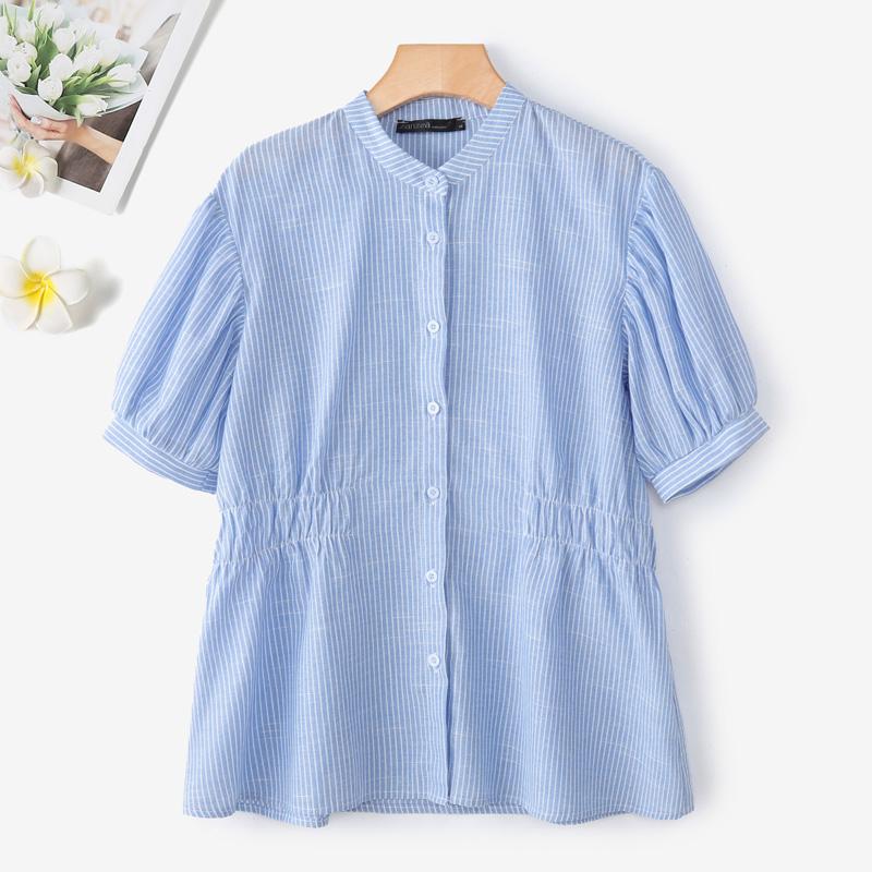 ZANZEA Women Casual Round Neck Loose Short Sleeve Stripe Blouse