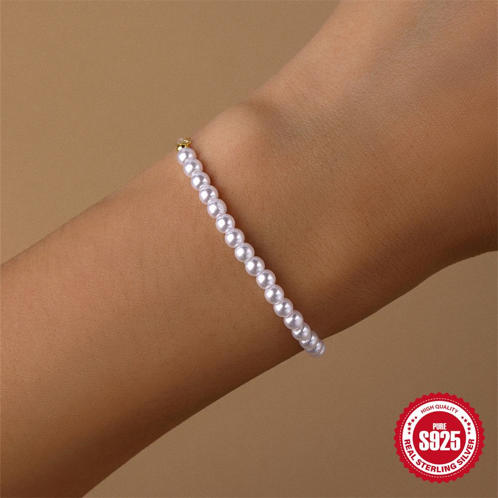 S925 Sterling Silver Fashionable Simple Temperament Elegant And Generous Pearl Sterling Silver Bracelet Women'S Jewelry Autumn And Winter Single Item