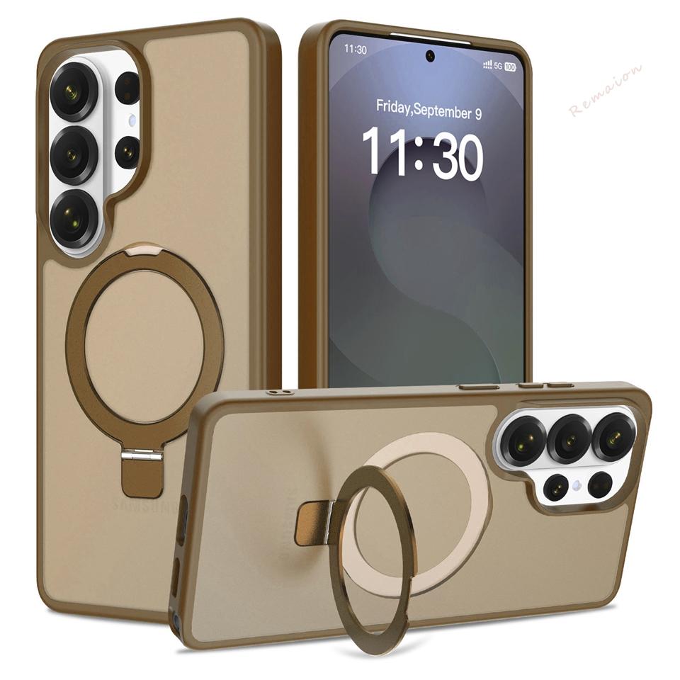 Matte Magnetic Phone Case for Samsung Galaxy S26 S23 S22 S24 S25 FE Ultra Edge Magsafe Metal Stand Charge Protector Cover
