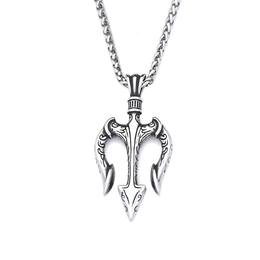 Collier Pendentif Trident de Poséidon en Acier Inoxydable Vintage pour Hommes Mode Colliers Trident Grec Amulette Bijoux Cadeau
