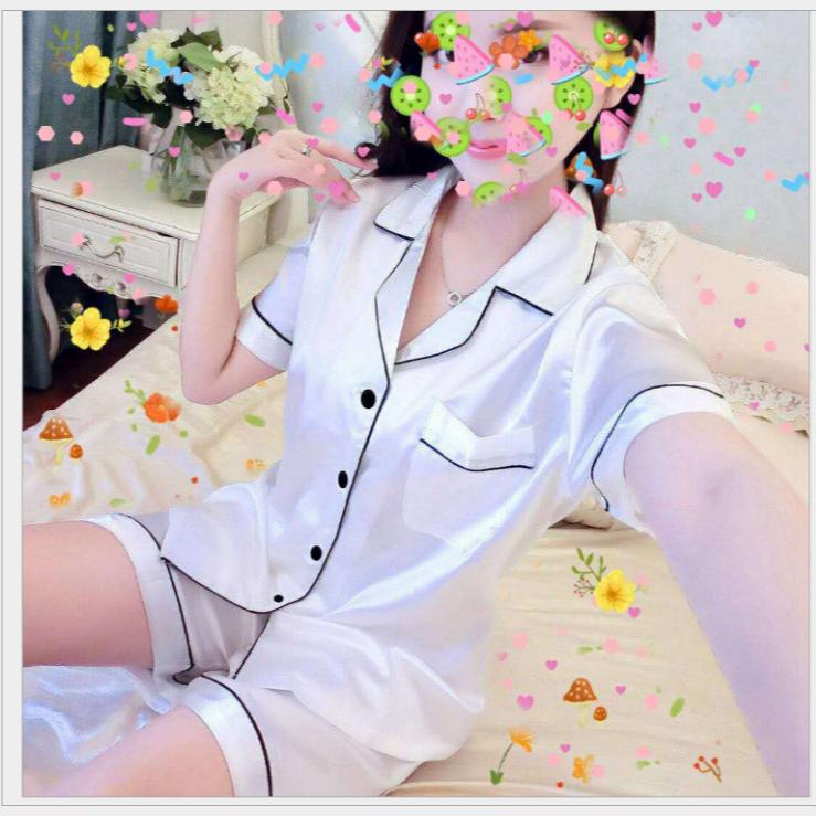 Damen-Pyjama-Set aus Seidensatin, kurzärmelig, zweiteilige Pyjama-Sets, Nachtwäsche, Loungewear, Button-Down