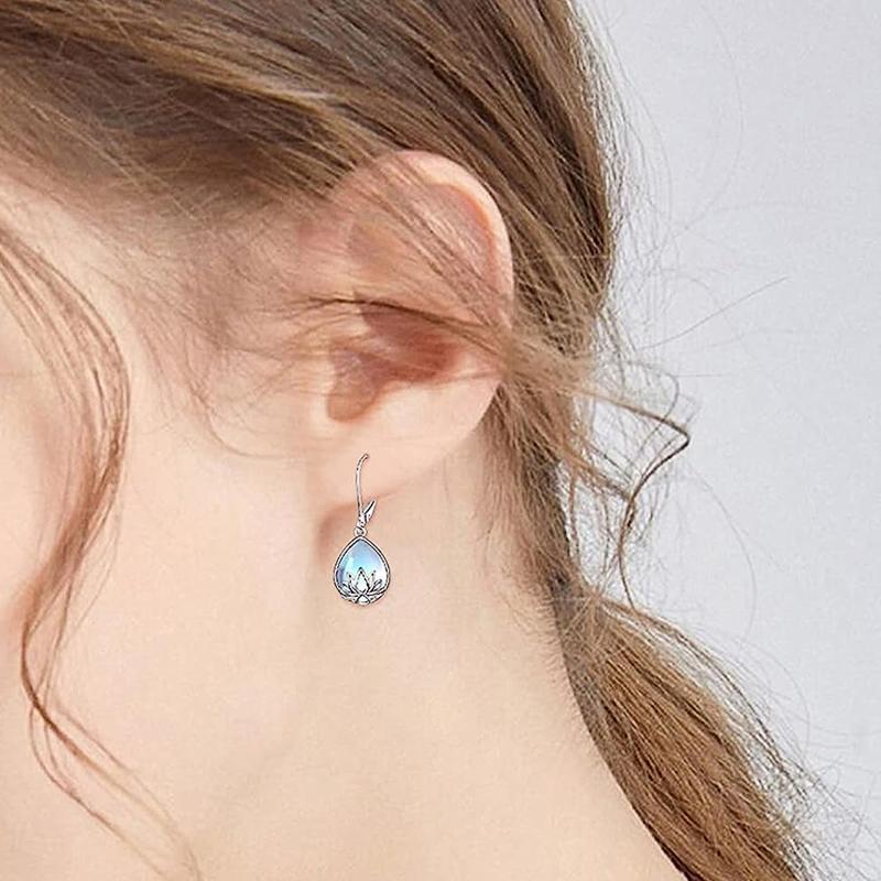 Huitan Lotus Settings Pear Imitation Opal Earrings for Women Aesthetic Wedding Anniversary Party Female Earrings Fashion Jewelry