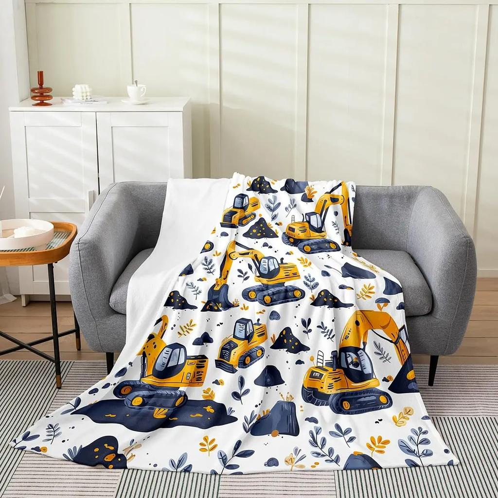 Construction Truck Blanket Kids Boys Cartoon Excavator Plush Throw Blanket Fuzzy Flannel Tractor Blankets for Bed Couch Sofa