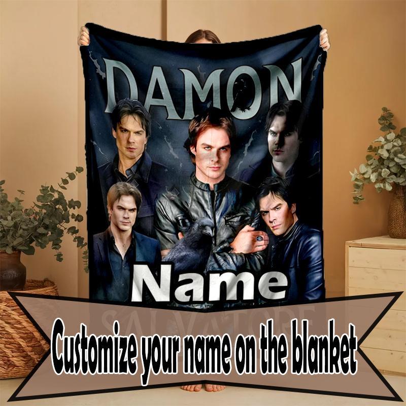Custom Name Personalized Damon Salvatore Print Blanket, Home Decor, Bedroom, Sofa, Camping, Couch, Gifts for Birthday Christmas