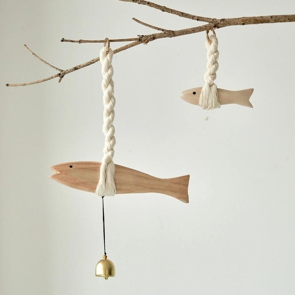 Handmade Wood Fish Door Bell Lightweight Hand Carved Fish Wall Decoration Lucky Rustic Fish Door Chimes Housewarming Gift