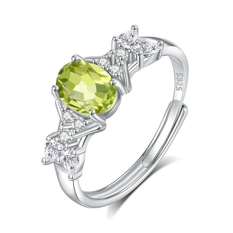 S925 Sterling Silver Natural Stone Ring for Women, Japanese Style Elegant Crystal Band, Adjustable Dainty Jewelry, Daily Wear & Gift for Girlfriend