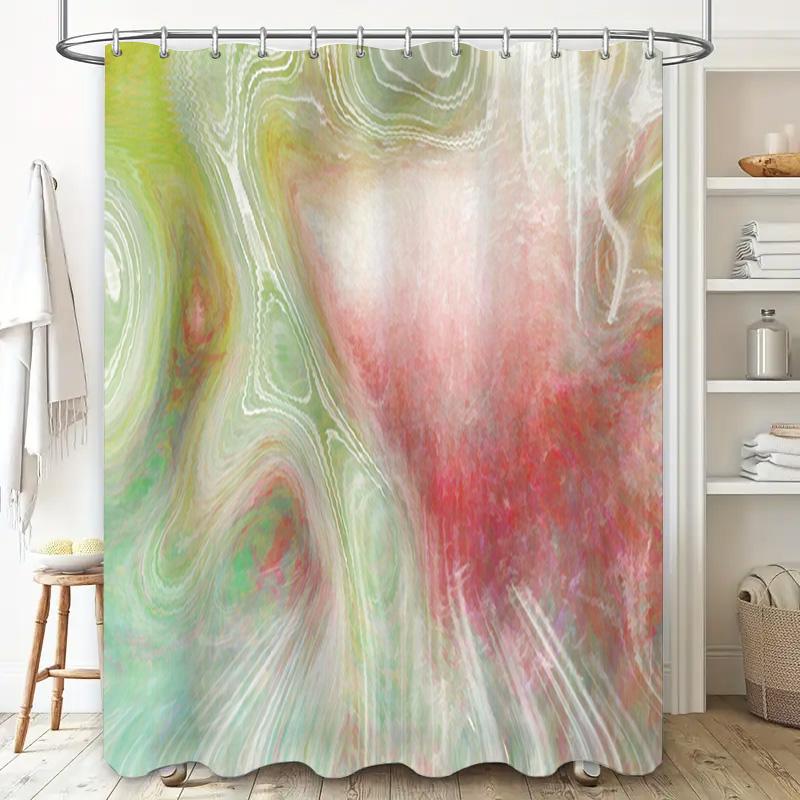 Abstract Watercolor Print Shower Curtain Green, Red White Swirl Pattern Modern Bathroom Decor Buy on