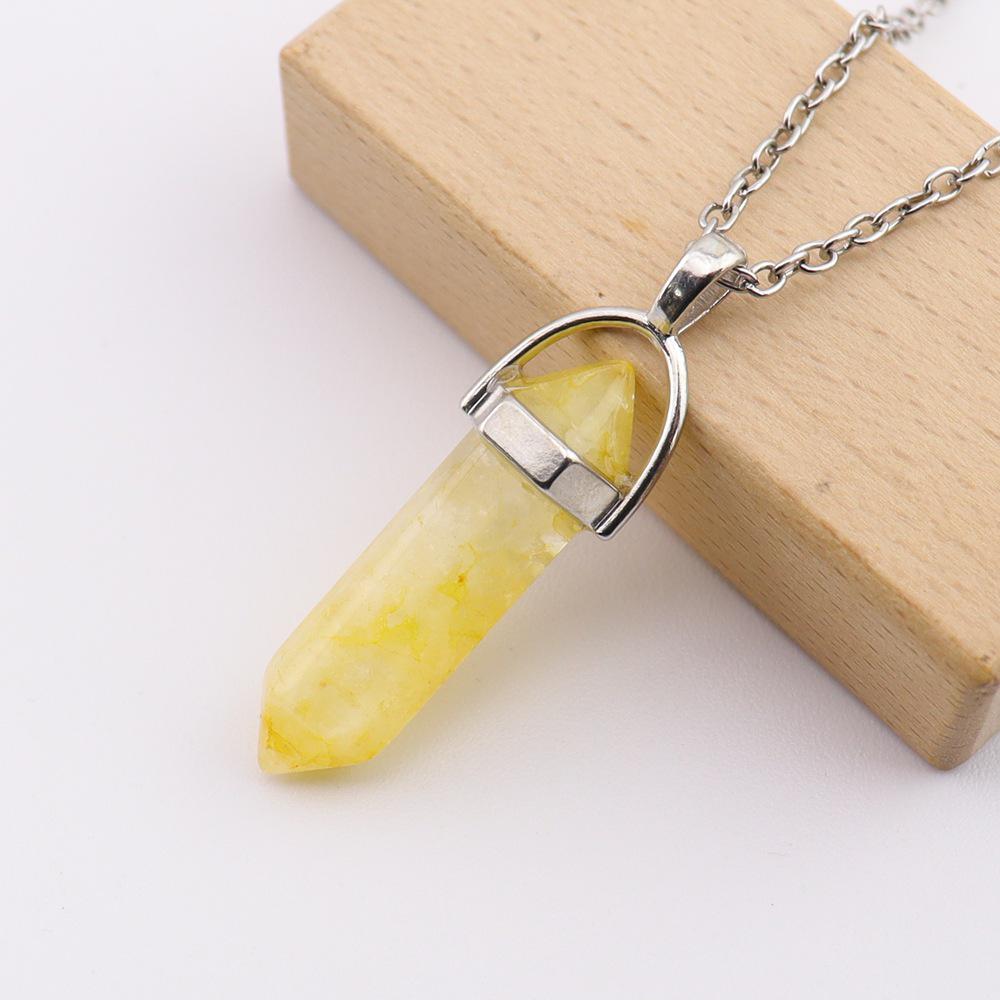 Handmade Amethyst Rose Quartz Hexagonal Pillar Pendant Necklace (N760)