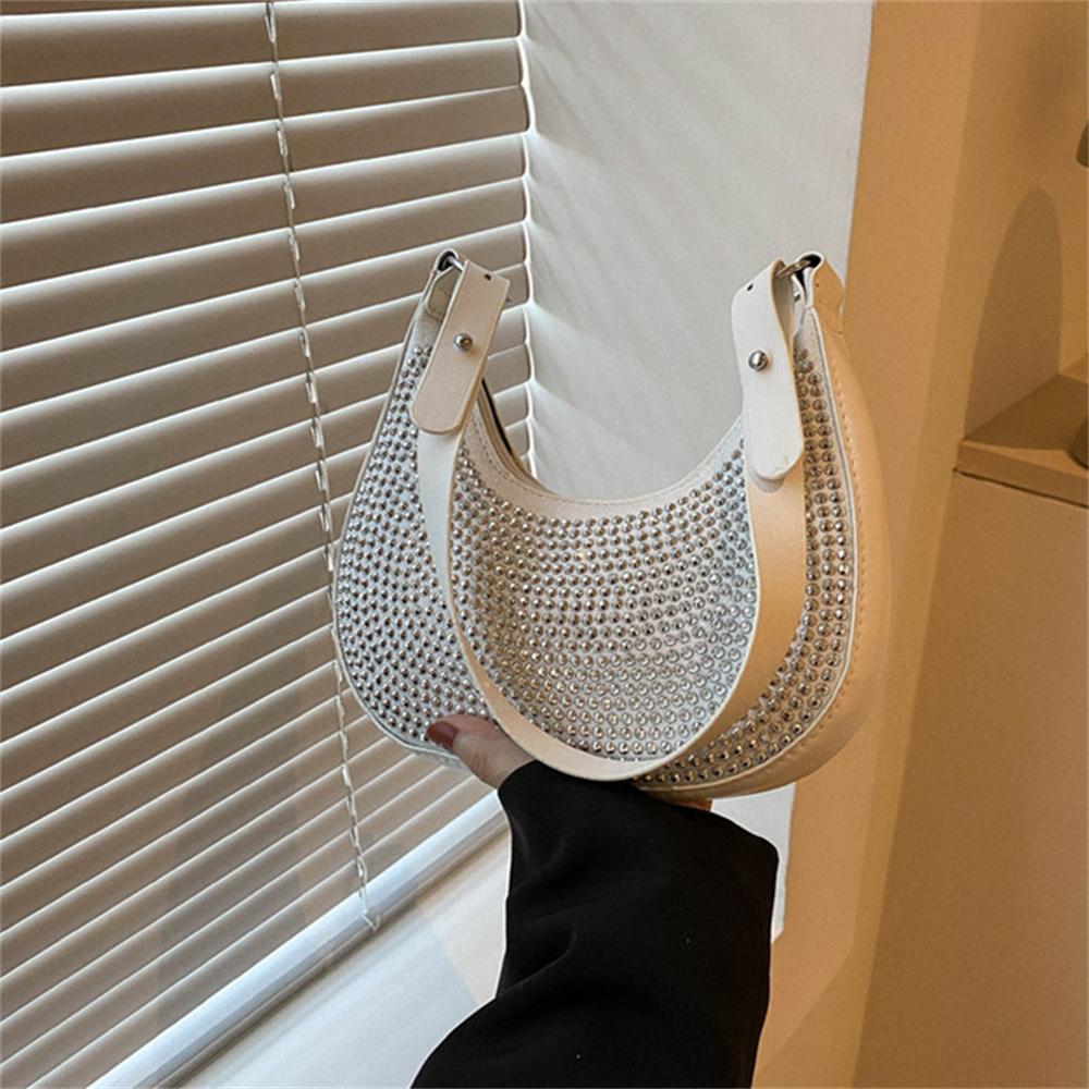 Women's Fashion Studded Underarm Bag Retro PU Shoulder Bag Casual Handbags