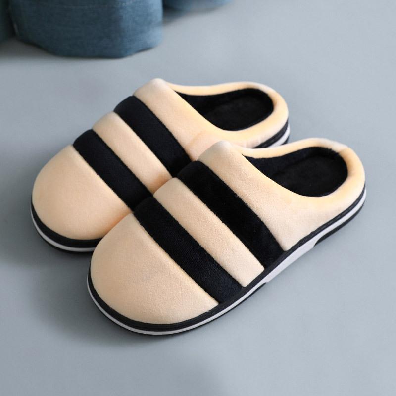 Men's and Women's New Cotton Slippers Non-slip Household Warmth Couples Plus Velvet Autumn and Winter Floor Home Cotton Slippers