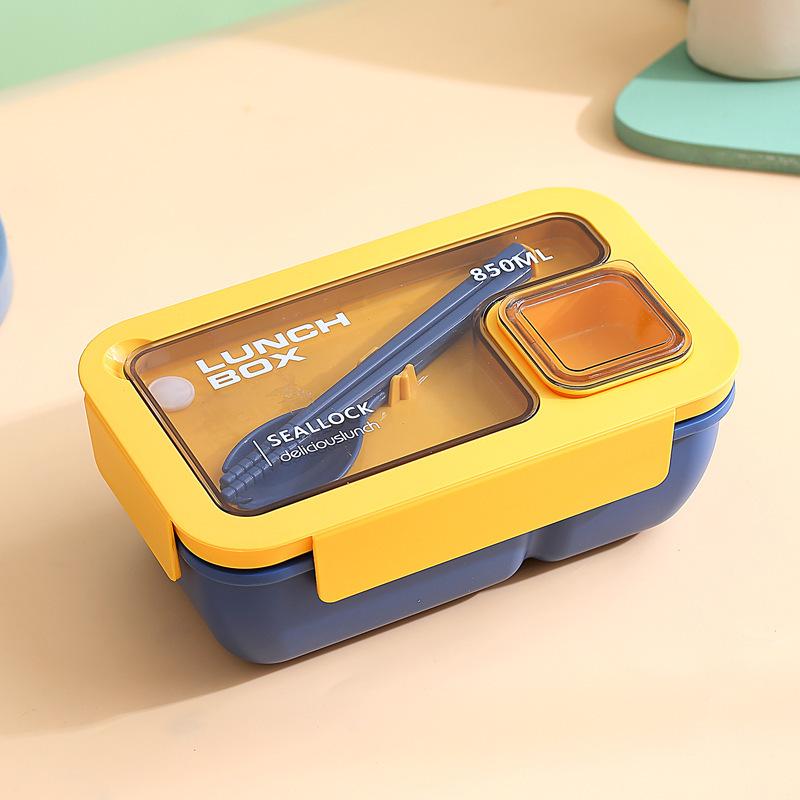 Nordic-Style Stainless Steel Lunch Box with Compartments, Fork, and Spoon - Microwave Safe